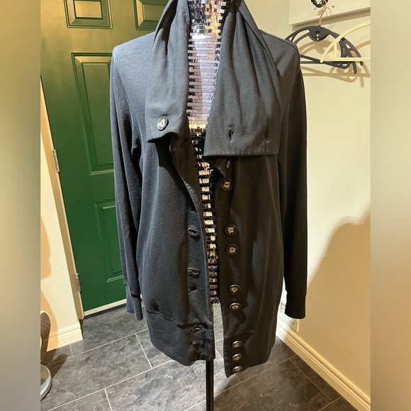 Lilla P longer length button up cardigan jacket cotton black M - Picture 2 of 12